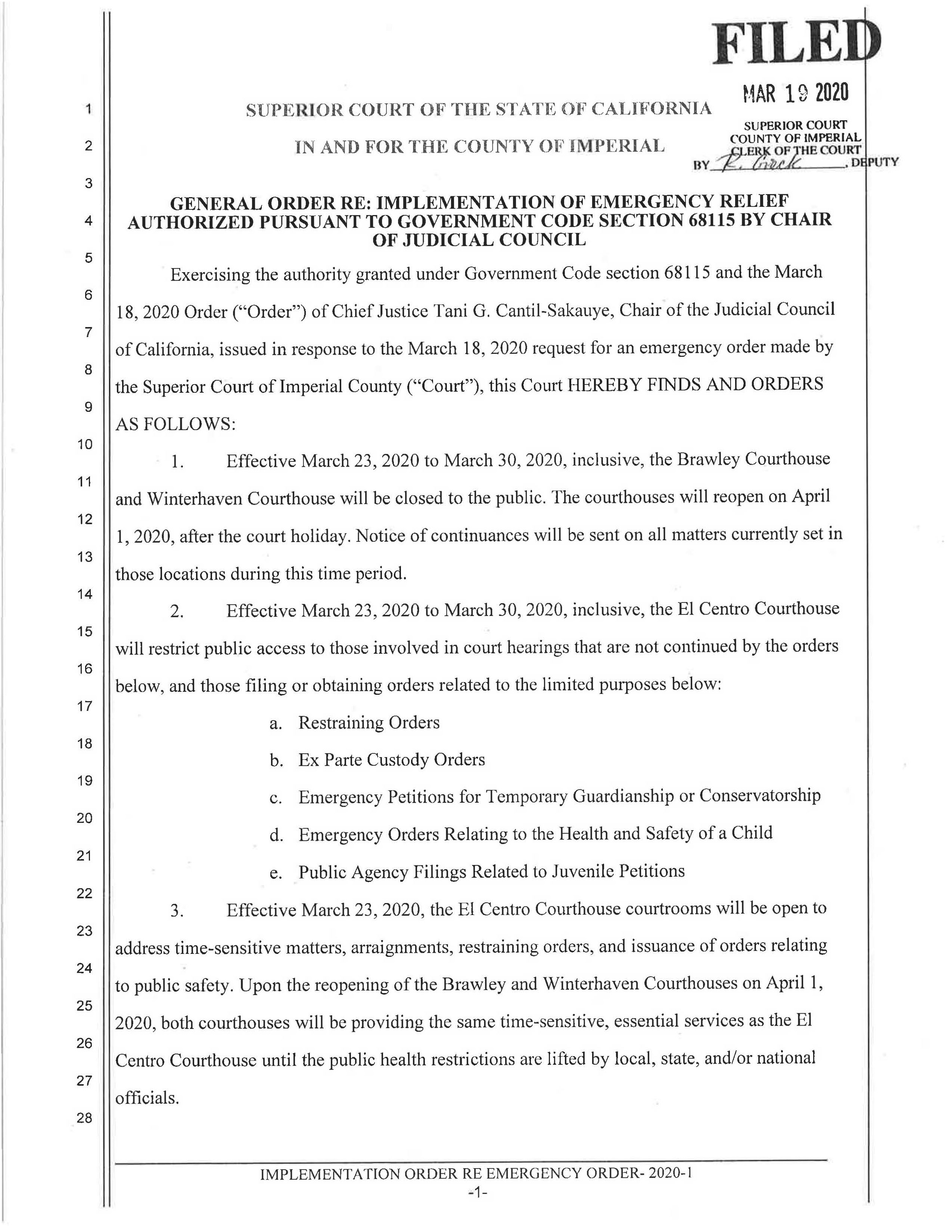 General Order 2020-1